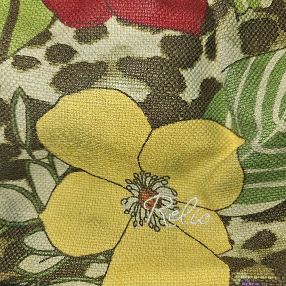 Y2K Relic Fossil Leopard Floral Bag Purse Wooden Handles Crossbody Denim Canvas - Picture 13 of 16